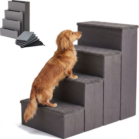 Scaletta pieghevole per cani con vano portaoggetti, grande, grigia (1/5)