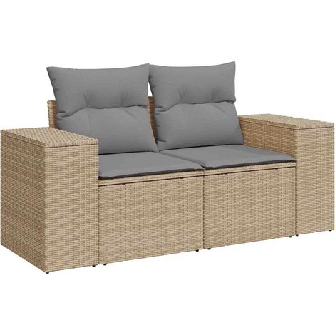 Maison Exclusive - Gartensofa mit Kissen 2-Sitzer Beige Poly Ratt