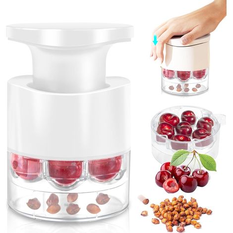 Dénoyauteur à cerises - Dénoyauteur à cerises multifonctionnel - Dénoyauteur à cerises 7 en 1 rapide - Accessoire de cuisine créatif - 1 pièce - Blanc (1/4)