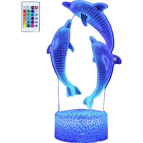 Veilleuse 3D série Dauphin, lampe de table tactile à LED à dégradé de couleurs avec télécommande