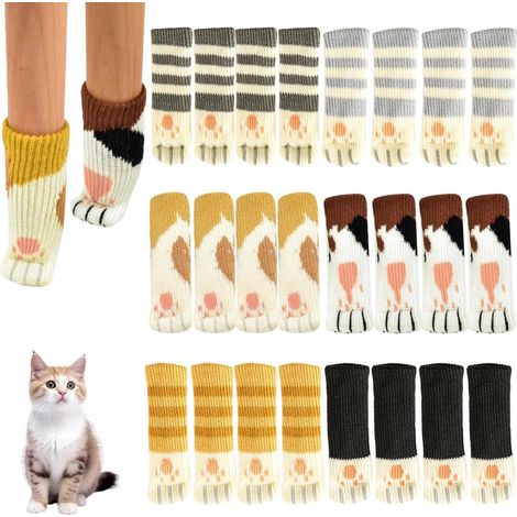 Lot de 24 chaussettes de protection pour meubles, protège-pieds de chaise, protège-sol, housses de pieds de chaise, protège-pieds de chaise à motif pattes de chat, housses de pieds de chaise tricotées