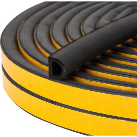Rouleau de 6 mètres de joint d'étanchéité auto-adhésif en caoutchouc noir pour portes en bois, pour isolation phonique, coupe-vent et anti-poussière (1/5)