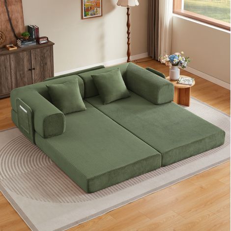 Canapé-lit Tatami pliant avec cadre en acier chromé et 2 coussins, idéal pour salon et chambre (1/5)