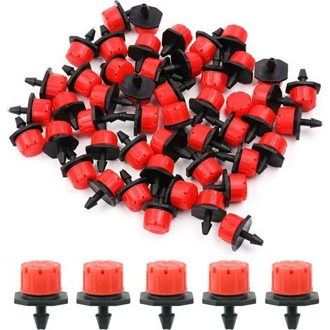 100 Stück verstellbare rote 8-Loch-Tropfer, 4/7-Kapillare, kleine rote Kappe, Düse für Gartenarbeit, Mikro-Sprühbewässerung, Tropfbewässerung, Blumenbewässerung, Gewächshausbewässerung und Obstbaumbew (1/5)