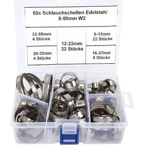 60 Stück Schlauchschellen-Federclips nach deutschem Standard, 8–12 mm / 12–22 mm / 16–27 mm / 20–32 mm / 32–50 mm