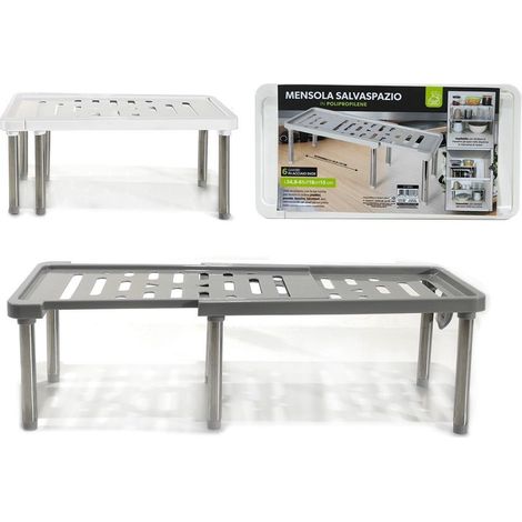 TrAdE Shop Traesio - Mensola Salvaspazio In Polipropilene Estensibile 34,8-61cm Impilabile Accessorio Cucina - (1/4)