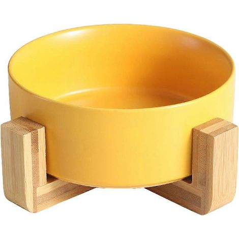 Gamelles pour chiens et chats avec support en bois antidérapant, gamelle mignonne pour animaux de compagnie - Jaune (1/5)