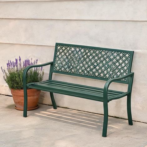 Banc de jardin 2 places en métal vert 127 x 63 x 83 cm (1/5)