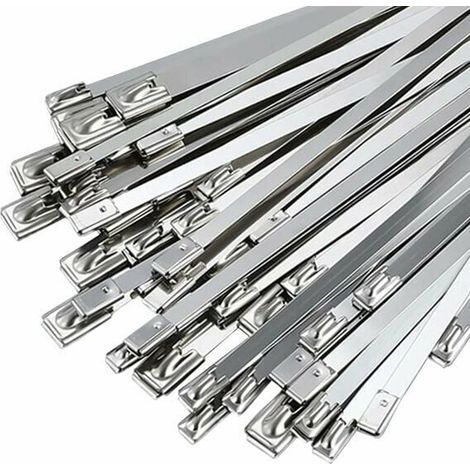 Edelstahl-Klemmbänder Set mit 50 Stück, 300 mm × 4,6 mm, Kabelbinder aus rostfreiem Stahl, Edelstahl-Klemmen für Auspuffumwicklung, Kabelbündel, Zaun- und Markisenpflege