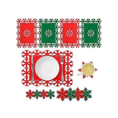 Ensemble de 12 sets de table de Noël, sets de table, sous-verres et couverts, sets de table en feutre à motif flocons de neige
