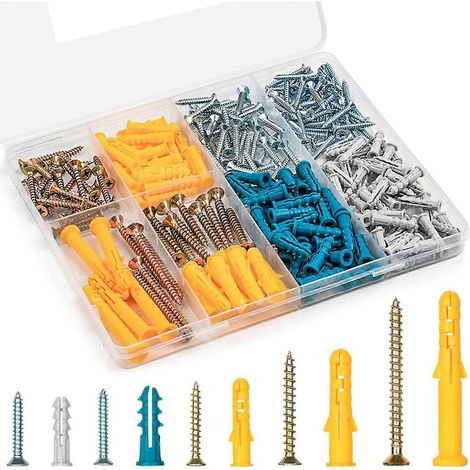 Kit d'assortiment de 270 chevilles et vis pour plaques de plâtre, 135 chevilles (jaune, bleu, gris). (1/5)