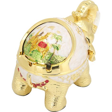 Innovativer, kugelförmiger Vintage-Elefanten-Aschenbecher aus Zinklegierung mit Deckel, multifunktional für Büro und Zuhause, Gold, Weiß, Vollfarbe (1/5)