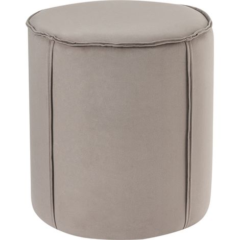 Pouf poggiapiedi moderno rotondo in tessuto vellutato per la camera da letto e il soggiorno Taupe Sedona (1/5)