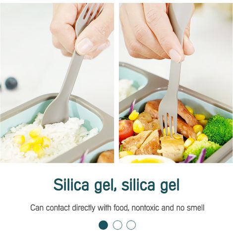 Faltbare Silikon-Lunchbox mit 2 Fächern, große Bento-Box, mikrowellen-, spülmaschinen- und gefriergeeignet (1/5)