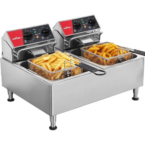 Friteuse électrique à double réservoir 26 lb avec panier solide, réservoir d’huile amovible et pieds réglables en hauteur pour restaurant -230V (1/5)