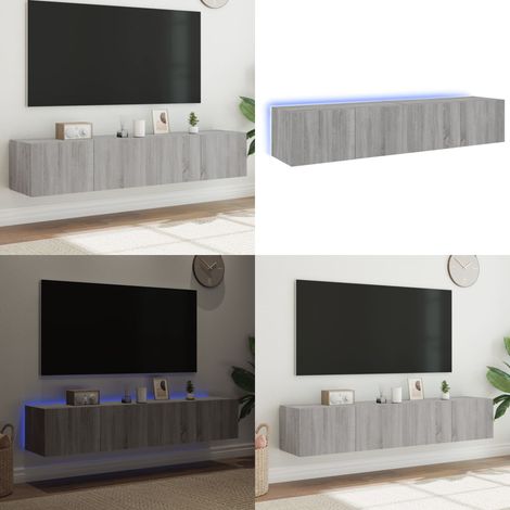 TV-Wandschränke mit LED-Leuchten 2 Stk. Grau Sonoma 80x35x31 cm - TV-Schrank - Holzschrank - Regal - Wohnzimmer Dekoration - Wandregal - Home & Living (1/5)