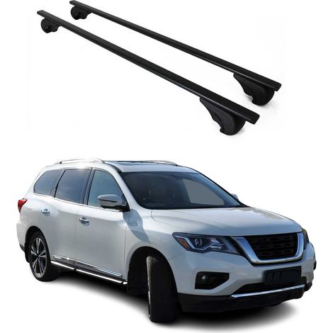 OMAC Barres de toit pour Nissan Pathfinder V 2022-2026 – TÜV / DIN 75302:2019 – Antivol inclus – Charge max 75 kg – 2 barres Noir (1/4)