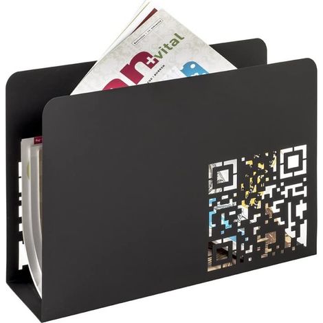 Porte-journaux, porte-revues, panier à magazines noir, métal - Dimensions : L 35 x H 26 x P 10 cm, Style : Moderne (1/4)