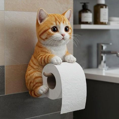 Porta rotolo di lettiera per gatti, porta rotolo di carta assorbente, porta rotolo di lettiera per gatti decorativo 3D, bellissimo accessorio per la casa, ideale per bagno e cucina, regalo unico (1/5)