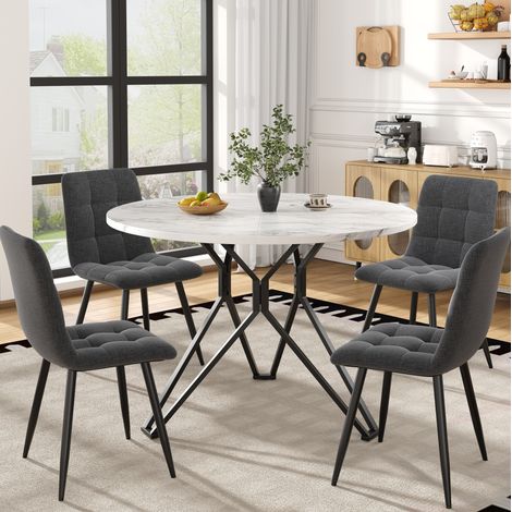 Set tavolo e sedie 5 pezzi, tavolo rotondo 100 cm, 4 sedie grigie HAVRYA (1/5)