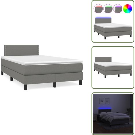 The Living Store Sommier à lattes de lit matelas LED gris foncé 120x190 cm tissu - Sommier Tapissier - Lit Avec Led - Matelas À Ressorts Ensachés - Tête De Lit Ajustable - Éclairage LED (1/5)