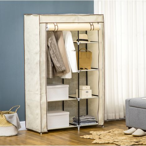 CHICFURN Armadio pieghevole in tessuto 103 x 43 x 162,5 cm, crema, in acciaio (1/5)