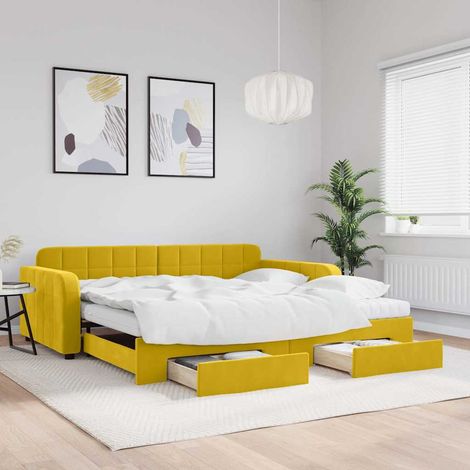 Tagesbett Ausziehbar mit Schubladen Gelb 100x200 cm Samt (1/5)