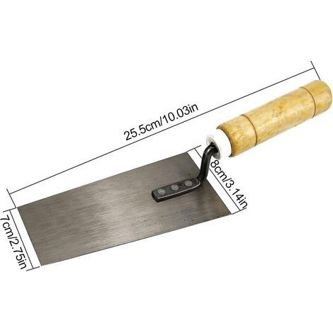 Trapezförmige Edelstahlkelle, 2-teiliges Set, Glättkelle mit Holzgriff, unverzichtbare Putzkelle, Putzspatel, unverzichtbares Maurerwerkzeug-Set (1/4)