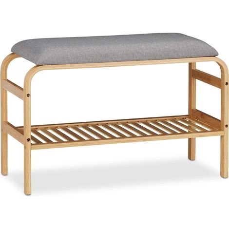 Banco zapatero con asiento acolchado para 6 pares 46 x 69 x 30 cm de bambú natural 130009494 (1/5)