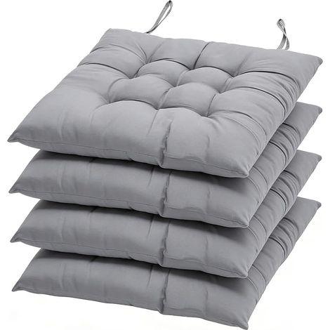 Lot de 4 coussins de chaise avec rubans, 40 x 40 cm, coussins d'assise confortables, pour l'intérieur et l'extérieur, le jardin