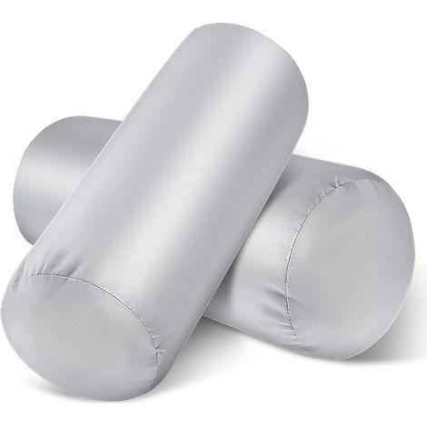 Lot de 2 taies d'oreiller cervicales rondes, 45,7 x 15,2 cm, pour rouleau cervical, avec fermeture éclair, taies douces pour oreiller cylindrique, taies en soie pour soin de la peau (1/5)