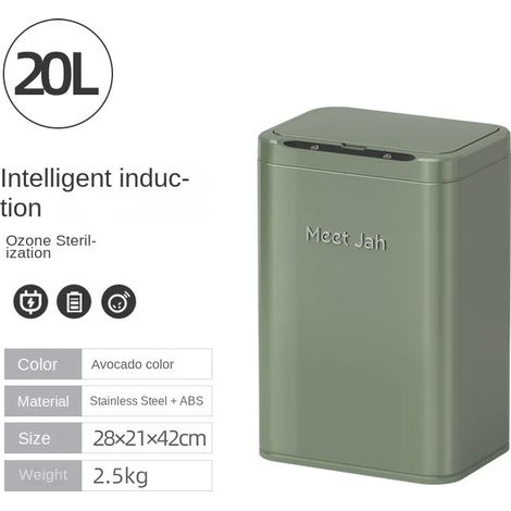 Poubelle intelligente à capteur (verte 20 L), poubelle ménagère automatique (1/5)