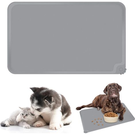 1 Tapis Alimentation Silicone, Antidérapant Imperméable, Pour Chien Chat, Gris 48x30cm