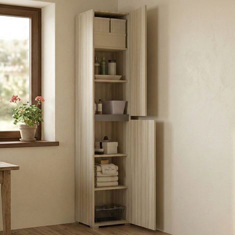 Dmora - Mehrzweckschrank mit 2 Türen Betulla, Schuhregal mit verstellbaren Regalen, Schuhschrank mit 2 Türen, 100 % Made in Italy, 45 x 37 x 195 cm, Olmo (1/4)