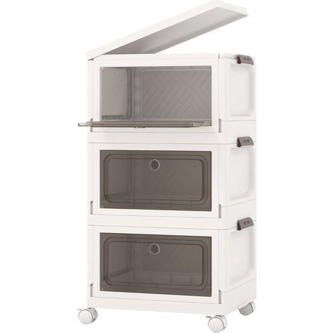 Juego de 3 cajas de almacenamiento apilables 41 x 31,5 x 23 cm capacidad total 75 L con ruedas diseño moderno PP blanco 200018036