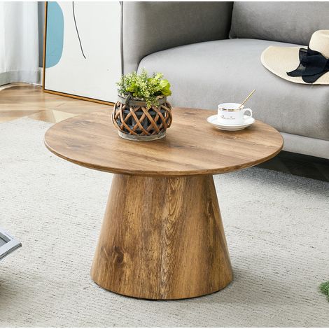Tavolino rotondo 60 cm in MDF effetto legno, h 35 cm, legno naturale DESVIAE (1/5)