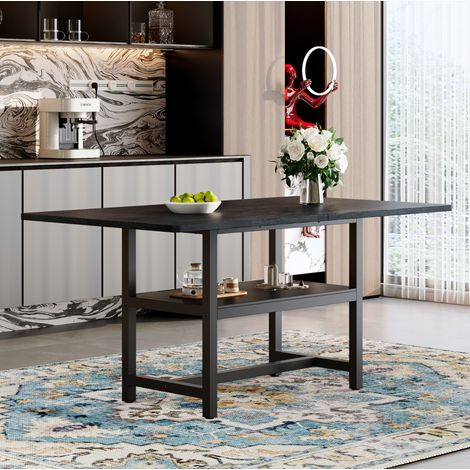 Table à manger 160x90 avec étagère MDF métal noir OKMYHOME (1/5)
