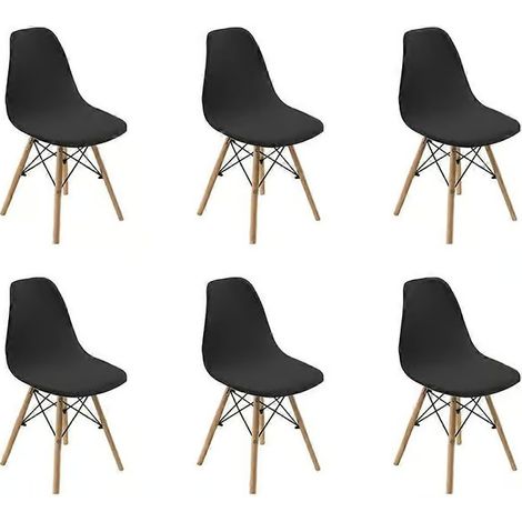 Lot de 6 housses de chaise pour salle à manger en tissu, coque, housse de chaise extensible, protection décorative pour salon salle à manger (noir) (1/5)