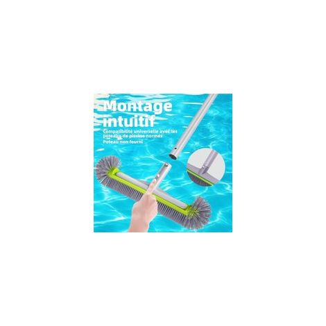 Balai Brosse Piscine Liner 45cm, Balai Piscine Brosse pour Piscine, Tête de Brosse de Piscine Détachable avec Poils Robustes Poignée en Aluminium EZ Clip, Perche télescopique Non