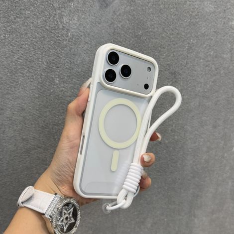 Étui de protection MagSafe à chargement sans fil magnétique avec dragonne (iPhone 14 Pro Max blanc)
