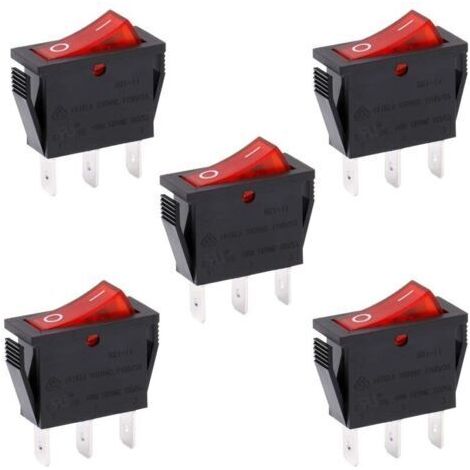 Interrupteur à bascule ON-OFF SPST 3 bornes lumière rouge 16A 250VAC 5 pièces (1/4)