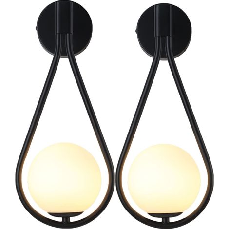 Lot de 2 Applique Murale Noire Moderne avec Globe en Verre, Lampe Murale Intérieur LED 5W Design Nordique en Forme de Goutte pour Salon, Chambre, Chevet, Couloir, Escalier (1/5)