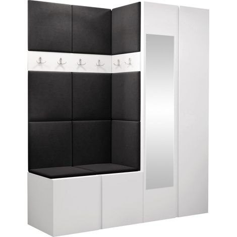 Conjunto para recibidor Pinis X, Blanco, 186x158x46cm, Espejo, Tapiz, Aglomerado laminado, Colocada, Montada en la pared