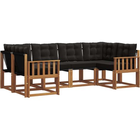Outdoor Sofa Set with Cushion 6 pcs Natural and Black vidaXL