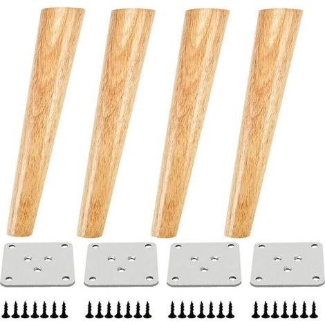 Set di 4 gambe angolari in legno per mobili, gambe per tavolo con piastre di montaggio e viti - 30 cm (1/4)