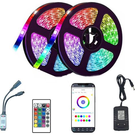 Ruban Led 10m, Led Chambre, Bande Led Lumineuse Contrôlé par Bluetooth ou Télécommande 24 Touches, Synchroniser avec Rythme de Musique, RGB Bandeau Led pour Decoration Chambre, Gaming [Classe énergé (1/5)