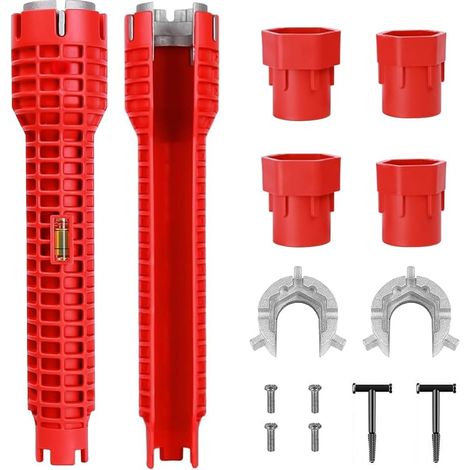 DOLASO Wasserhahnschlüssel-Werkzeug, 2 Stück, 8-in-1, multifunktionaler, rutschfester Wasserhahn- und Waschbecken-Installer, Sanitär-Rohrschlüssel-Werkzeug für Toilette, Waschbecken, Badezimmer, Küche (1/5)