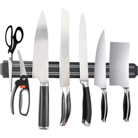 Support magnétique pour couteaux de 38,1 cm - Multifonction - Robuste et puissant - Pour cuisine, buanderie, garage, atelier, abri de jardin (noir) (1/5)