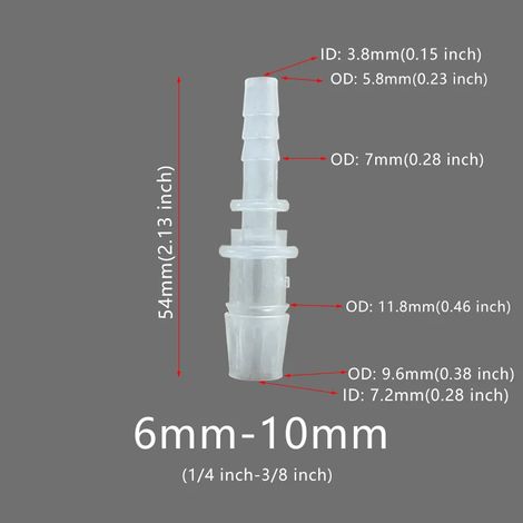 (5 pièces, 6-10 mm) 5 raccords flexibles en plastique pour tuyau d'arrosage, réducteurs à embout cannelé, adaptateurs et épissures pour la réparation de tuyaux d'eau, de jardins, d'aquariums et de lab (1/5)