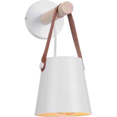 Wandleuchte Innen Weiß, Vintage Wandlampe Holz und Metall E27 Nachttischlampe für Wohnzimmer Schlafzimmer Flur Treppenhaus